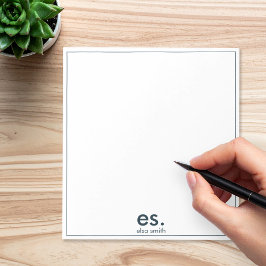 Bloco De Notas Monograma, azul e branco mínimos elegantes moderno