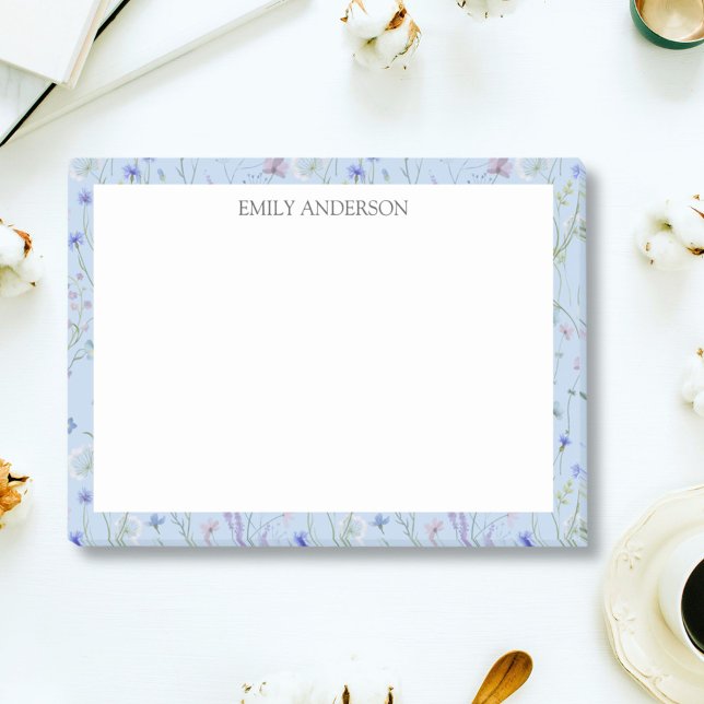 Bloco De Notas Monograma Azul Roxo Floral Bonito (In situ)