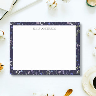 Bloco De Notas Monograma Azul Roxo Floral Bonito