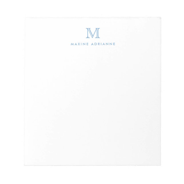 Bloco De Notas Monograma Azul Simples Dusty Moderno Inicial (Frente)