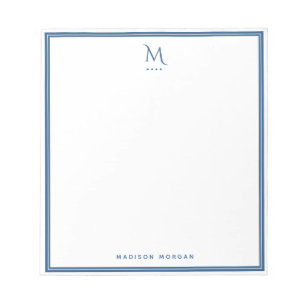 Bloco De Notas Monograma Básico Borda Azul Marinho Personalizado 