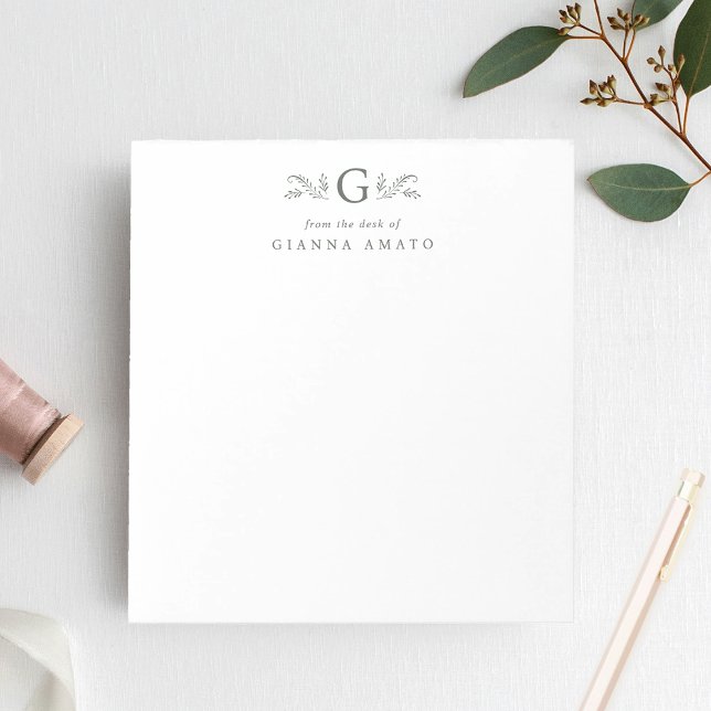 Bloco De Notas Monograma Botânico Verde Elegante (Criador carregado)