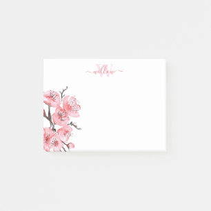 Bloco De Notas Monograma branco cor-de-rosa da cereja