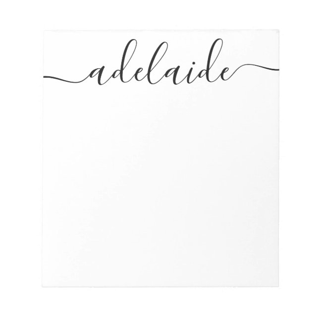 Bloco De Notas Monograma Branco Preto de Script Chic Moderno Eleg (Frente)