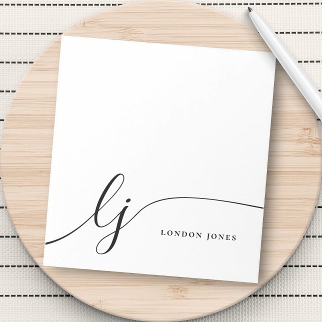 Bloco De Notas Monograma Branco Preto Simples Feminino Moderno (Criador carregado)