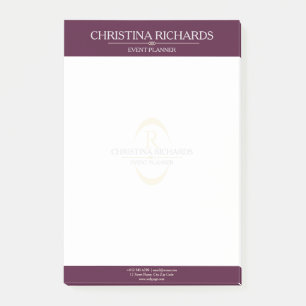 Bloco De Notas Monograma Burgundy Modern Elegant Business