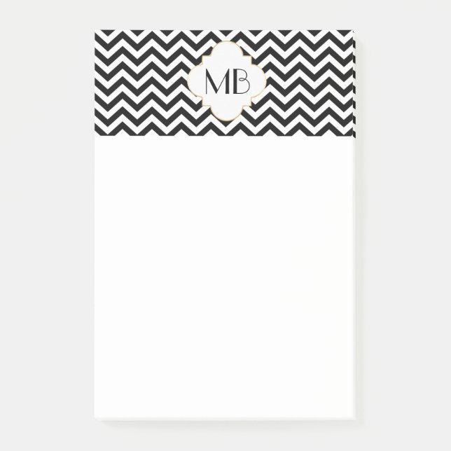 Bloco de Notas Monograma Chevron Preto e Branco (Frente)