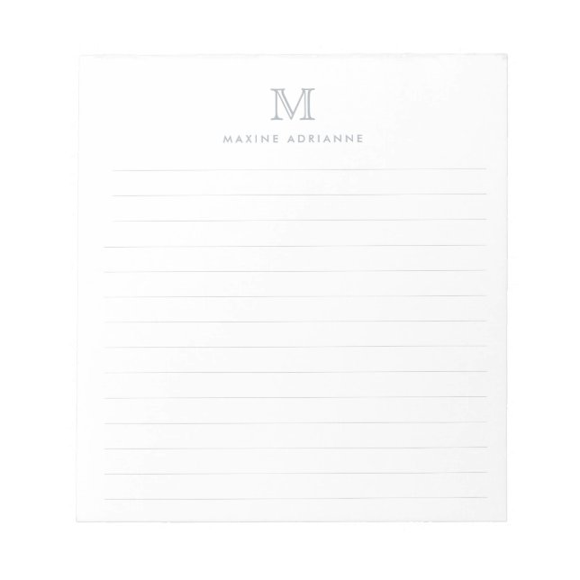 Bloco De Notas Monograma Cinza Pastel Clássico Moderno Simples Fo (Frente)