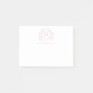 Bloco De Notas Monograma Clássico Blush Pink Vintage Floral Crest