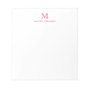 Bloco De Notas Monograma Clássico Moderno Simples Rosa Quente Ini