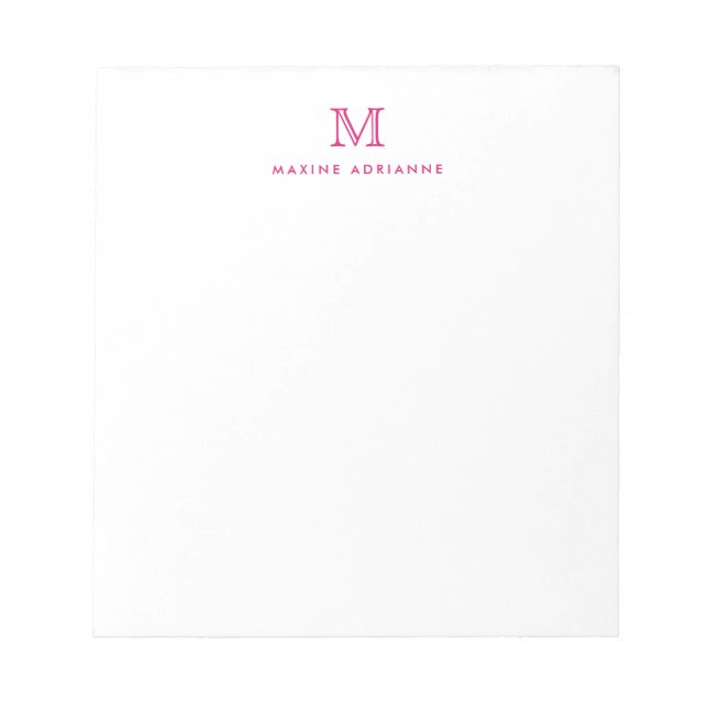 Bloco De Notas Monograma Clássico Moderno Simples Rosa Quente Ini (Frente)