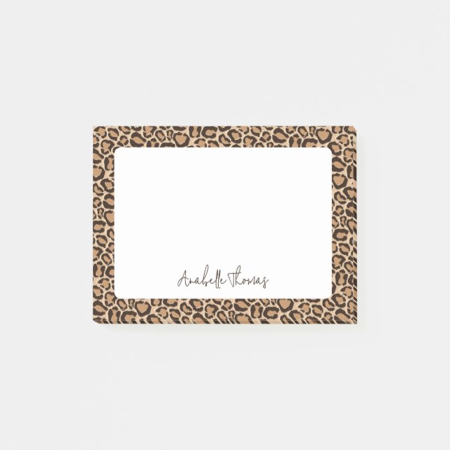Bloco De Notas Monograma com Estampa de Leopardo (Frente)