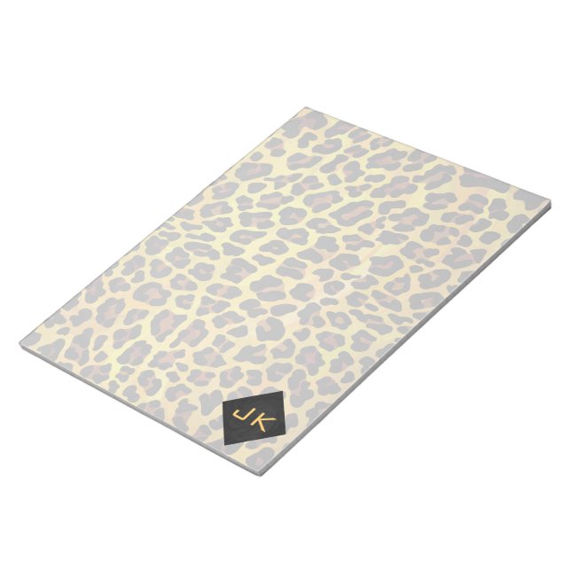 Bloco De Notas Monograma com Leopardo Marrom e Amarelo (Inclinado)