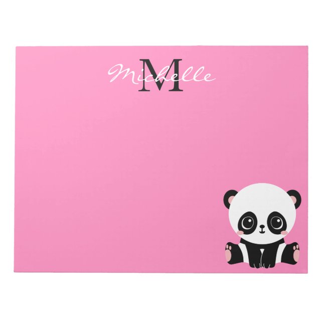 Bloco De Notas Monograma Cute Sentado Panda Personalizada Rosa (Frente)