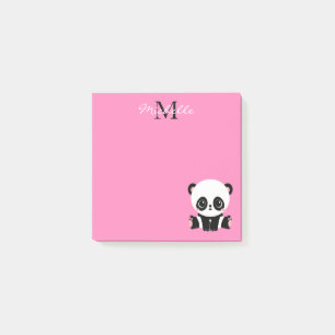 Bloco De Notas Monograma Cute Sentado Panda Personalizada Rosa