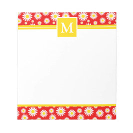 Bloco De Notas Monograma da Daisies Vermelha de Verão