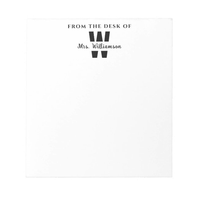 Bloco De Notas Monograma Da Mesa Do Professor De Nome Personaliza (Frente)
