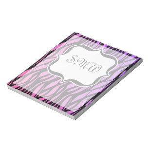 Bloco De Notas Monograma das tiras de zebra rosa/roxo quente