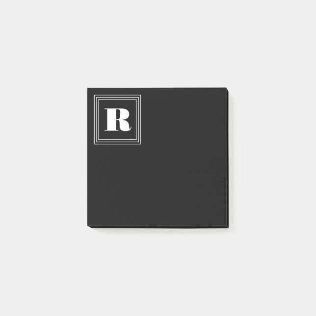 Bloco De Notas Monograma de 3 Quadros | Preto e branco (Frente)