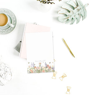 Bloco De Notas Monograma de Abelhas de Flor Selvagem Personalizad