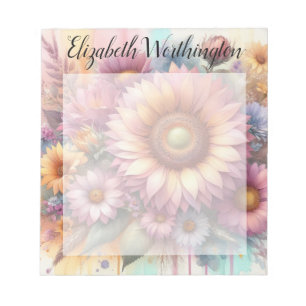 Bloco De Notas Monograma de aquarela floral rosa amarelo girassol