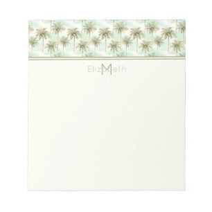 Bloco De Notas Monograma de Árvore de Palma Tropical Aqua e Creme
