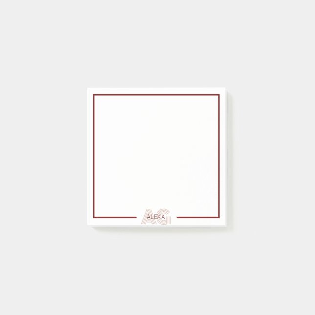 Bloco De Notas Monograma de Beige Moderno e Vinho (Frente)