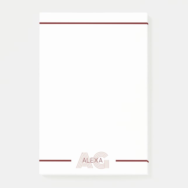 Bloco De Notas Monograma de Beige Moderno e Vinho (Frente)