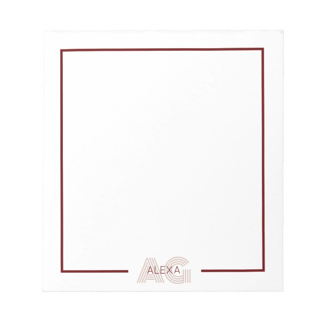 Bloco De Notas Monograma de Beige Moderno e Vinho (Frente)