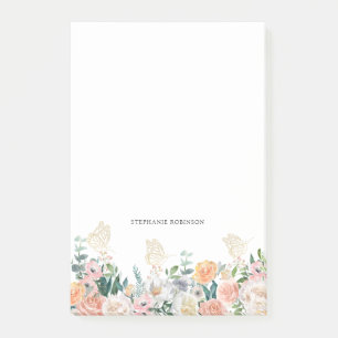 Bloco De Notas Monograma de Borboleta Dourada Floral Personalizad