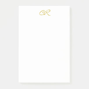 Bloco De Notas Monograma de Caligrafia Cor Dourada Moderno Simple