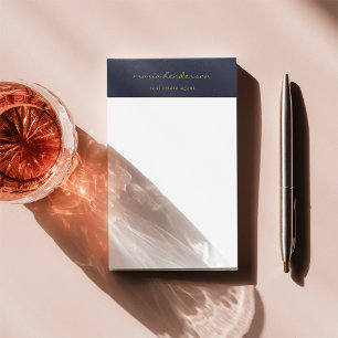 Bloco De Notas Monograma de Caligrafia Dourada Azul do Marinho Mo