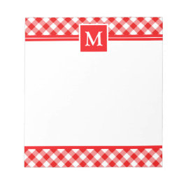 Bloco De Notas Monograma de cheque de gingham vermelho 