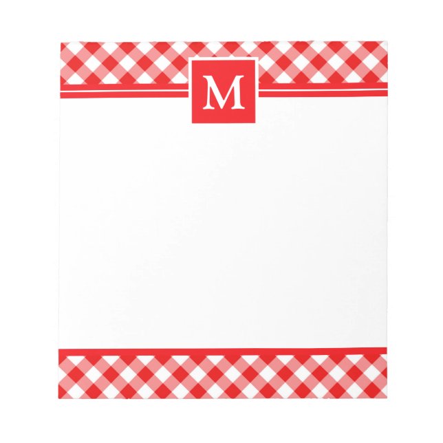 Bloco De Notas Monograma de cheque de gingham vermelho  (Frente)