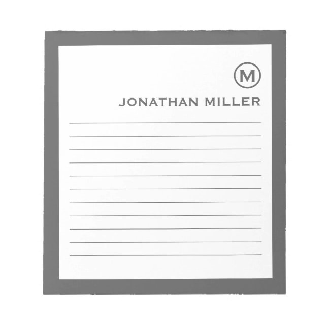 Bloco De Notas Monograma de Cinzas minimalista (Frente)