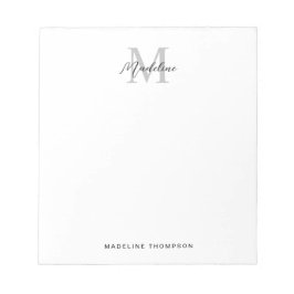 Bloco De Notas Monograma de Cinzas Negra de Script Minimalista Mo