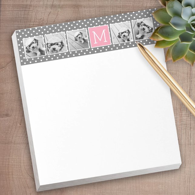 Bloco De Notas Monograma de Colagem de Fotografias com cinza e In (Personalized notepad - great for a gift or your home office)