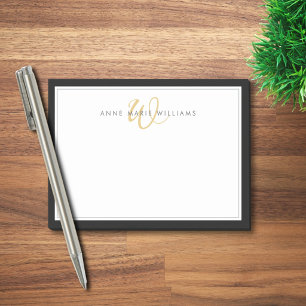 Bloco De Notas Monograma de duas bordas de script dourado preto m
