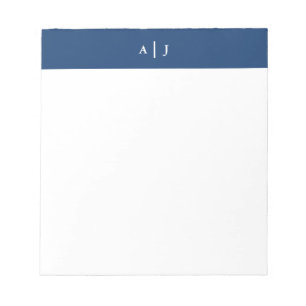 Bloco De Notas Monograma de duas bordas Marinho azul minimalista