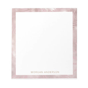 Bloco De Notas monograma de folha rosa dourada faux foliage tropi