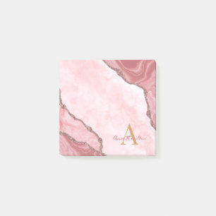Bloco De Notas Monograma de Geodo de Ágata Dourada Cor-de-rosa-B