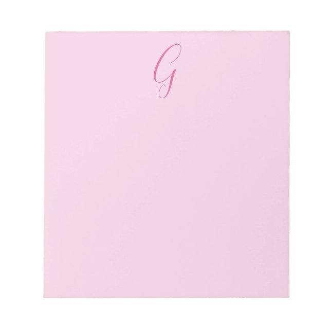 Bloco De Notas Monograma de Letra Inicial Rosa Claro Simples Chic (Frente)