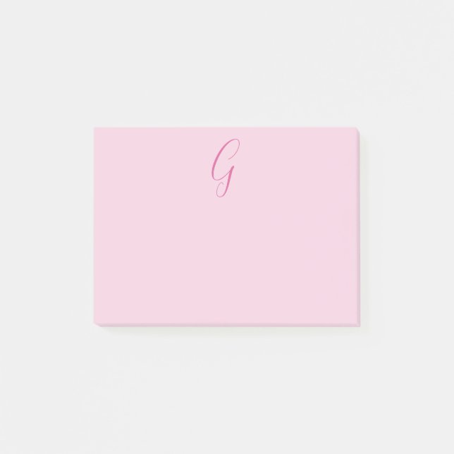 Bloco De Notas Monograma de Letra Inicial Rosa Claro Simples Chic (Frente)
