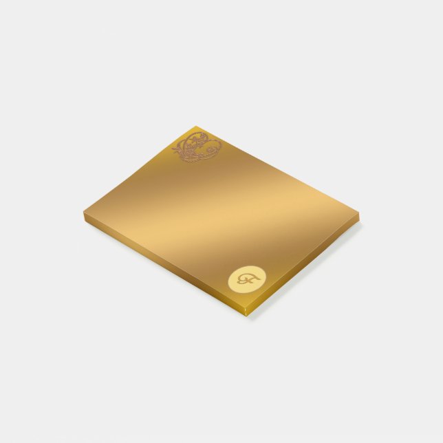 Bloco De Notas Monograma de luxo Dourado F (Inclinado)