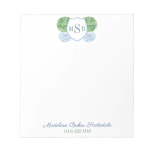Bloco De Notas Monograma De Madeira De Boxwood Azul E Verde Elega