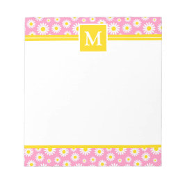 Bloco De Notas Monograma de Margaridas Rosa Primavera