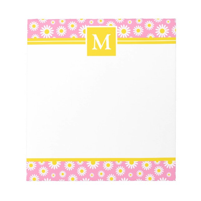 Bloco De Notas Monograma de Margaridas Rosa Primavera (Frente)