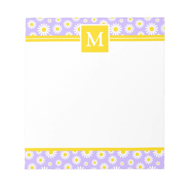 Bloco De Notas Monograma de Margaridas Roxas de Primavera (Frente)