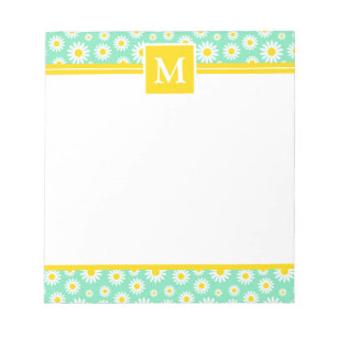 Bloco De Notas Monograma de Margaridas Verde Primavera