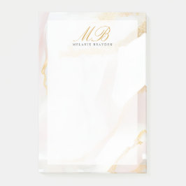 Bloco De Notas Monograma de mármore cor-de-rosa azul com Rosa chi